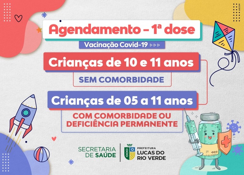 Saúde inicia agendamento para imunizar crianças de 10 e 11 anos sem comorbidades