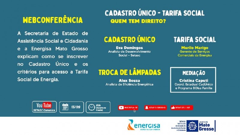 Setasc e Energisa esclarecem dúvidas sobre Tarifa Social de Energia
