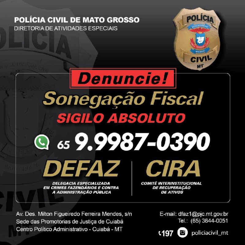 Polícia Civil cria canal para denúncias de crimes de sonegação fiscal e fraudes
