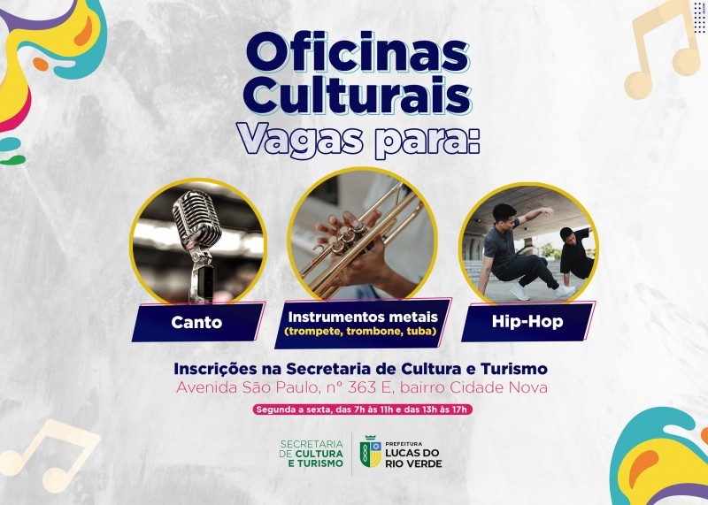 Cultura abre vagas para oficinas culturais de canto, hip-hop e sopro