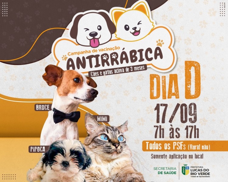 Dia D da vacinação antirrábica será no dia 17 de setembro