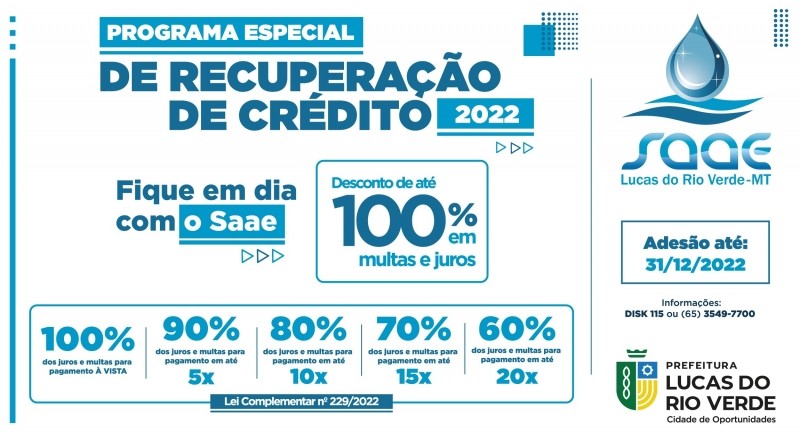 Débitos com Saae podem ser renegociados com descontos de até 100% nos juros e multas