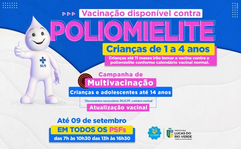 Campanhas de vacinação contra a poliomielite e multivacinação são estendidas até fim de setembro