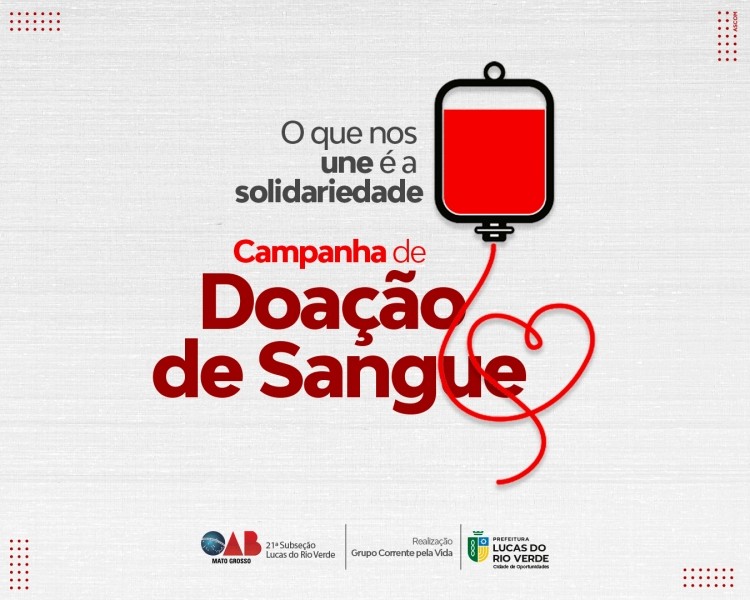 Campanha de doação de sangue será realizada neste sábado (08)