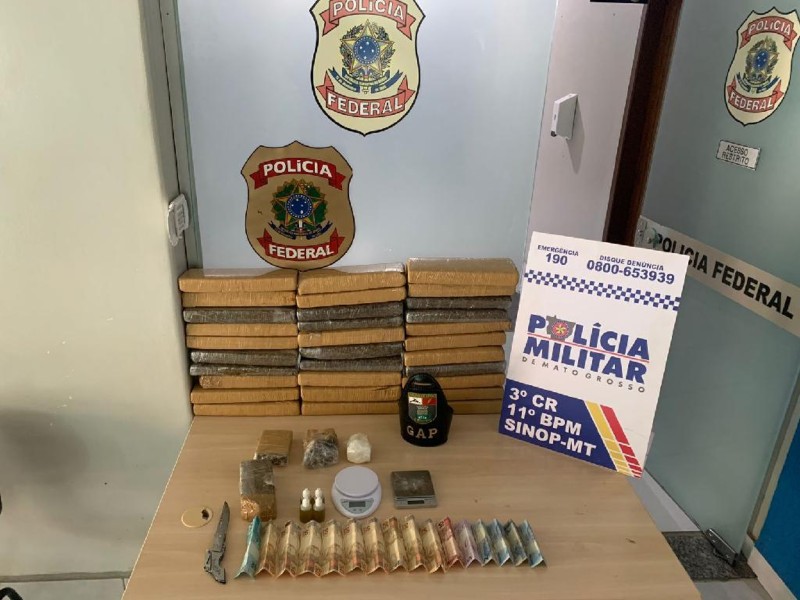 Polícia Militar e Polícia Federal apreendem 30 quilos de maconha em Sinop