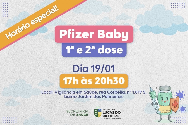 Lucas do Rio Verde terá horário especial à noite para vacinação Covid Baby