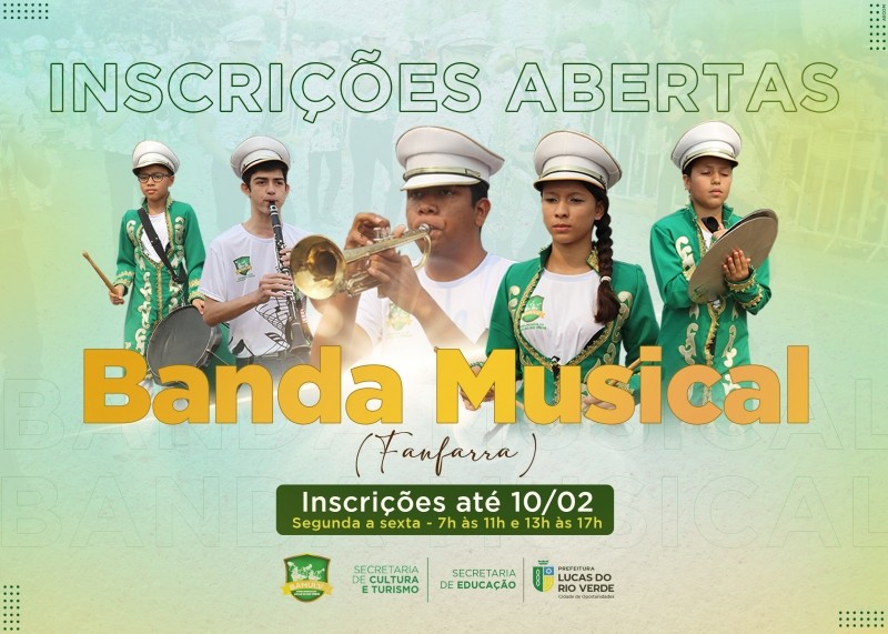 Inscrições para novos integrantes da Banda Musical de Lucas do Rio Verde terminam nesta sexta-feira (10)
