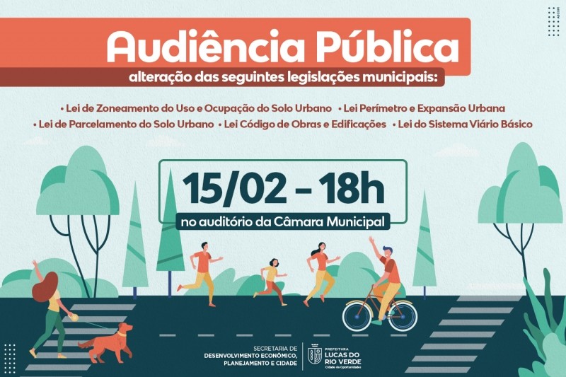 Zoneamento urbano e código de obras do município serão discutidos em audiência pública