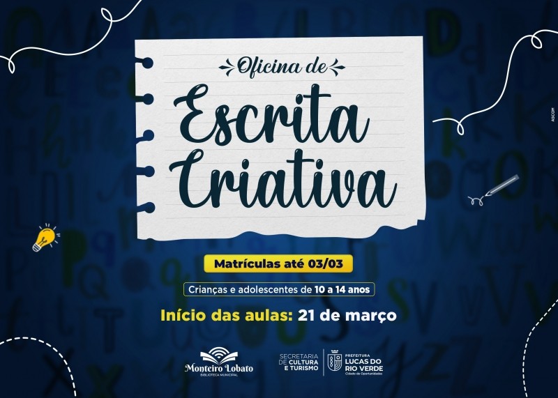 Inscrições para Oficina de Escrita Criativa começam na próxima segunda-feira (27)