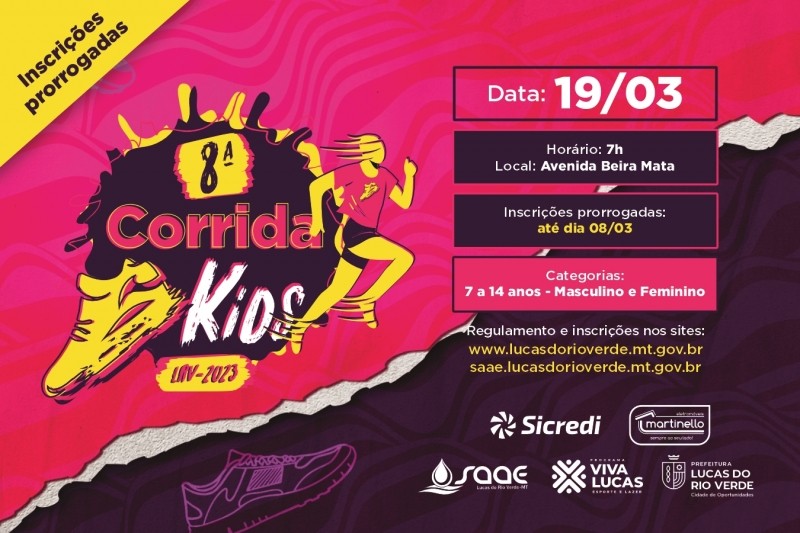Terminam amanhã as inscrições para garantir vaga na 8ª Corrida Kids de Lucas do Rio Verde