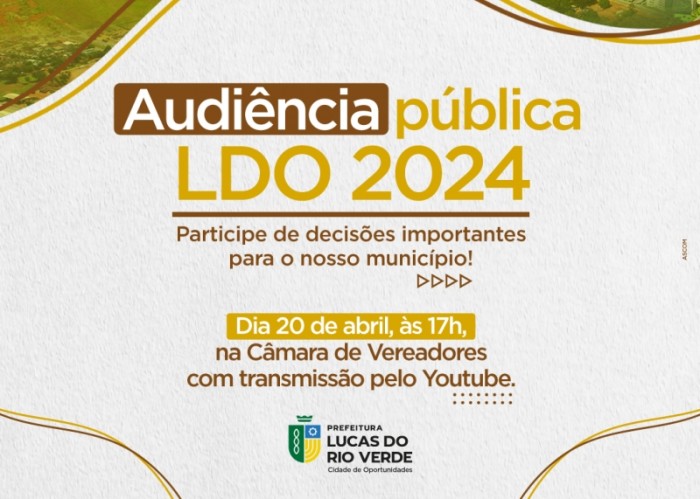 LDO 2024: audiência pública presencial e on-line será no próximo dia 20