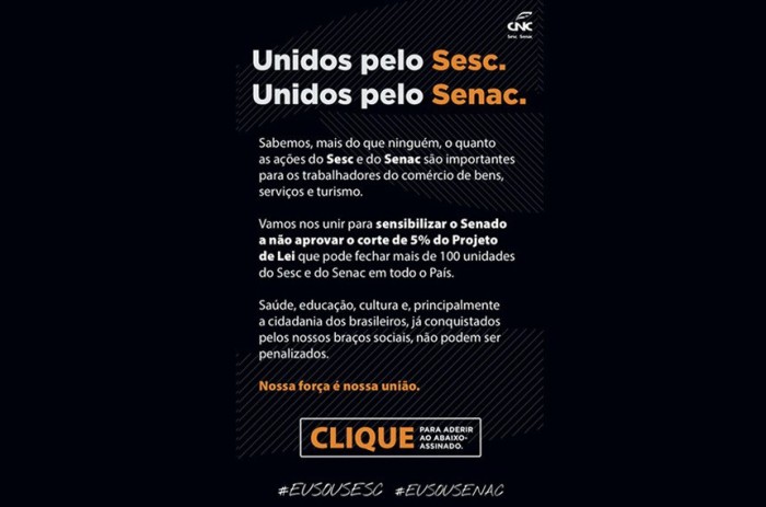 Mensagem sobre corte de recursos do Sesc e Senac é imprecisa