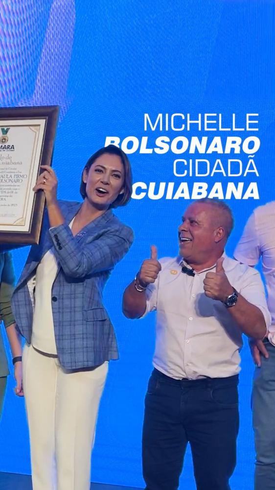 Chico 2000 entrega título de Cidadã Cuiabana a Michelle Bolsonaro; VEJA VÍDEO