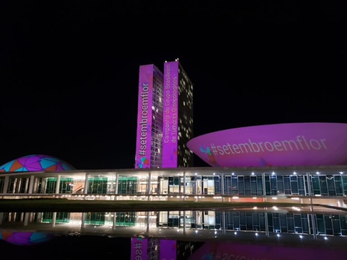 Congresso recebe projeção de imagens em apoio a campanha de alerta sobre cânceres ginecológicos