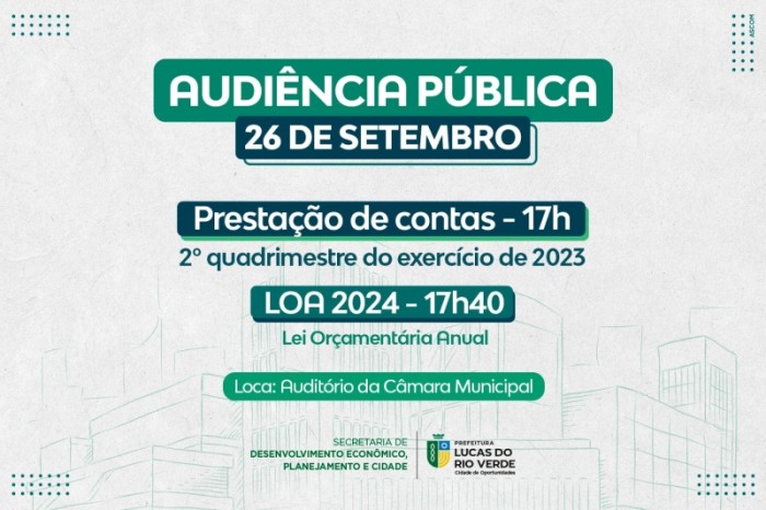Orçamento para 2024 será discutido em audiência pública no próximo dia 26