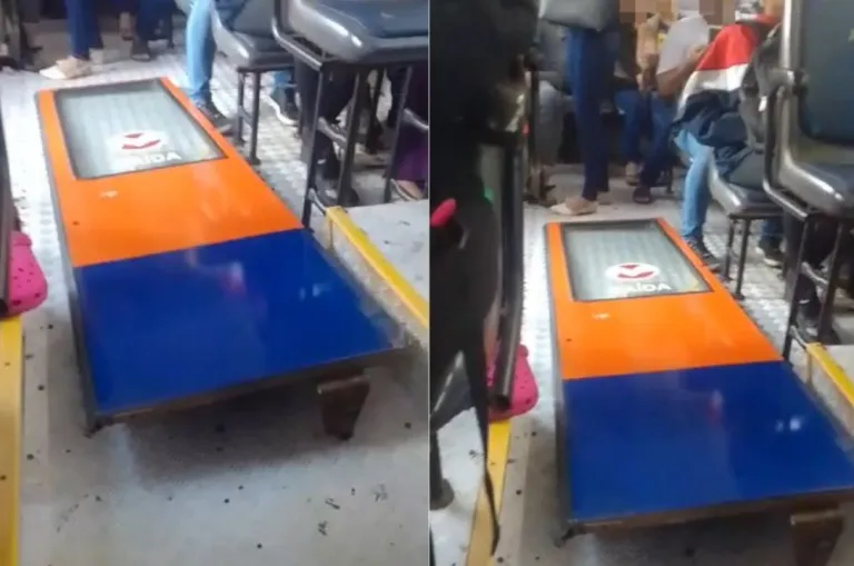 Porta de transporte coletivo de Várzea Grande cai durante trajeto 