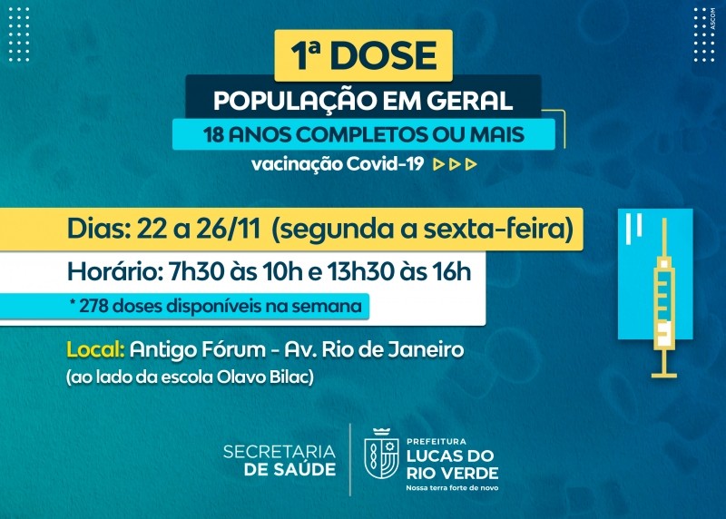 Covid-19: primeira dose para pessoas com 18 anos completos ou mais continua disponível
