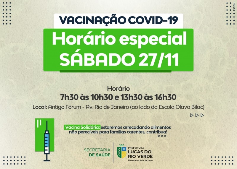 Lucas do Rio Verde tem esquema especial de vacinação neste sábado (27)
