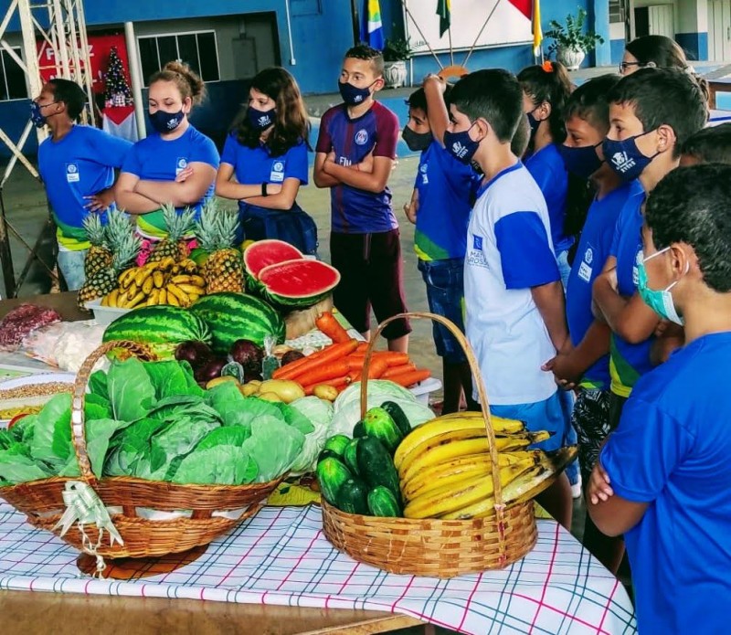 Escola expõe produtos da agricultura familiar para explicar alimentação saudável