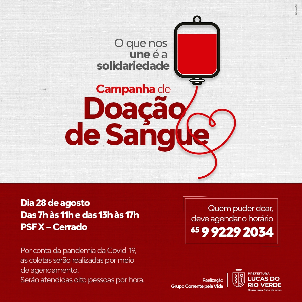 Lucas do Rio Verde terá nova campanha de doação de sangue neste sábado (28)